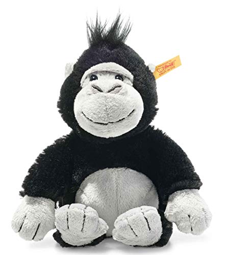 Steiff 069130 Bongy Gorilla Soft Cuddly Friends - Peluche (Aprox. 20 cm, con botón en la Oreja), Color Negro y Gris Claro