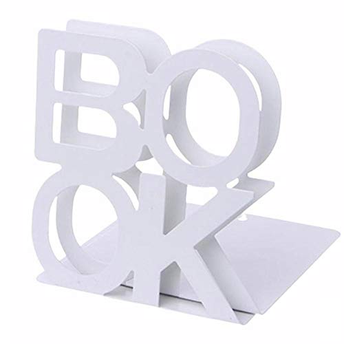 Sujetalibros de metal resistentes con forma de L, letra "libro", sujetalibros antideslizantes para estantes, 1 par para oficina (blanco)