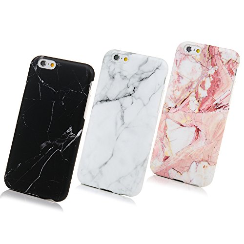 SUPWALL 3 Unidades Funda Silicona iPhone 6 / 6s, Cascara Ultrafina Suave Cover Protectora Mármol, iPhone 6s Case Anti-Rasguño y Resistente Huellas (Gris + Negro + Rosa)
