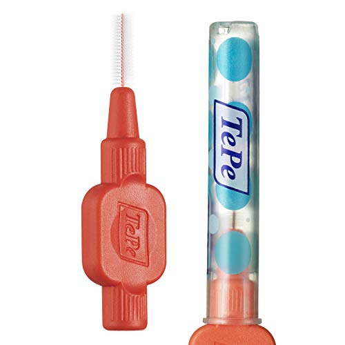 TePe Cepillos interdentales Extra Suaves / Palillos interdentales para una higiene bucal delicada / Tamaño 2, diámetro 0,5mm / 8 unidades por paquete, color rojo claro