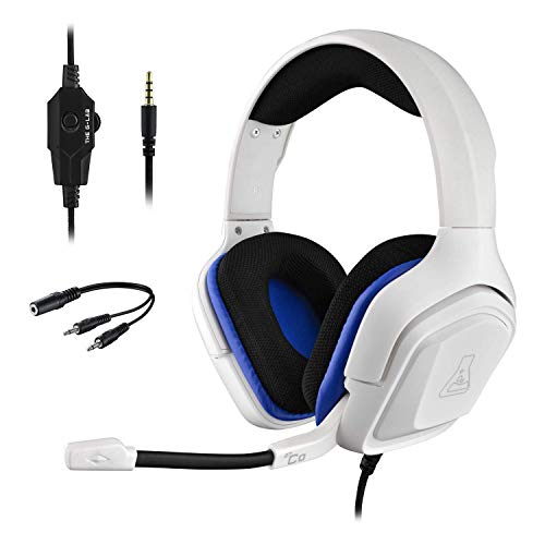 THE G-LAB Korp COBALT Auriculares Gaming - Auriculares estéreo, Ultra Ligero, Auriculares con Micrófono, Jack de 3.5 mm para PC, PS4, Xbox One, Mac, Tablet PC, Switch, Smartphone (Blanco)