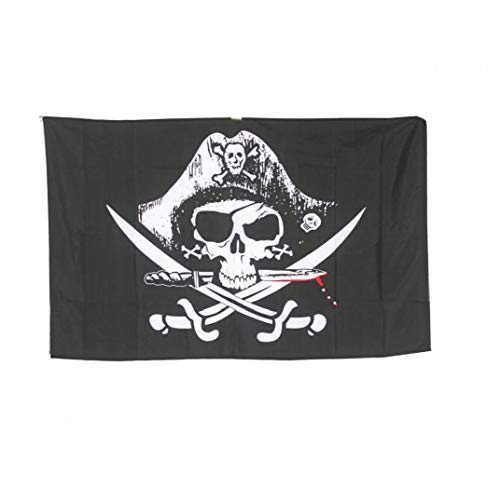 tJexePYK Bandera de 90x150cm Cofre del Hombre Muerto - UV Resistente a la decoloración - Encabezado de la Lona y Doble Costura - Indicadores de Pirata de poliéster con Ojales de Cobre Amarillo