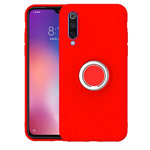 TOOBY Funda Xiaomi Mi 9 TPU Suave Resistente a los arañazos Kickstand del Anillo Caso Silicona Carcasa Soporte magnético de teléfono para automóvil para Xiaomi Mi 9 (Rojo)
