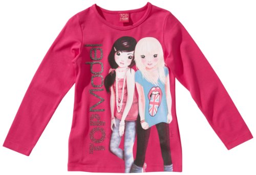 Top Model - Camiseta con Cuello Redondo de Manga Larga para niña, Talla 8 años (128 cm), Color Rojo (Fuchsia Purple 845)