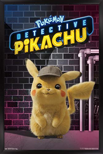 Trends International Pokémon: Detective Pikachu - Póster de pared de neón, 37,4 x 56,8 cm, versión enmarcada en negro