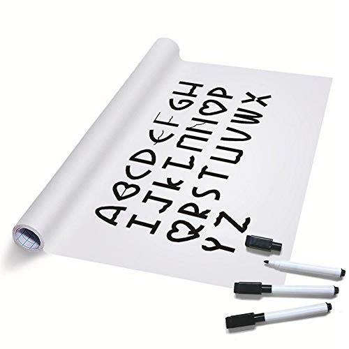 TTMOW Vinilo Pizarra Blanca Adhesiva para Escribir y Borrar (Incluye 3 Rotuladores para Pizarra), 60 x 200 cm, Color Blanca