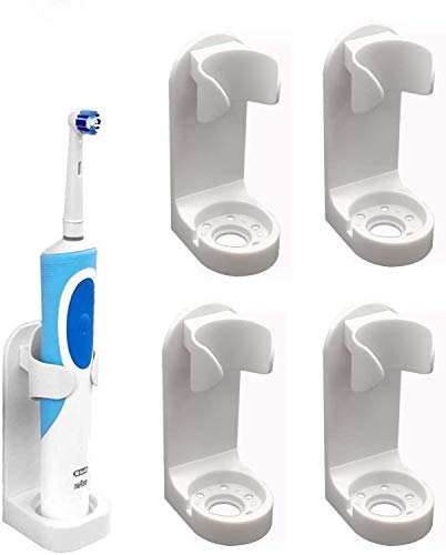 Un juego de 4 portacepillos eléctricos, caja para cepillos de dientes autoadhesiva de pared, soporte antihuellas, portacepillos ajustable, soporte para cepillo de dientes de baño (universal blanco)