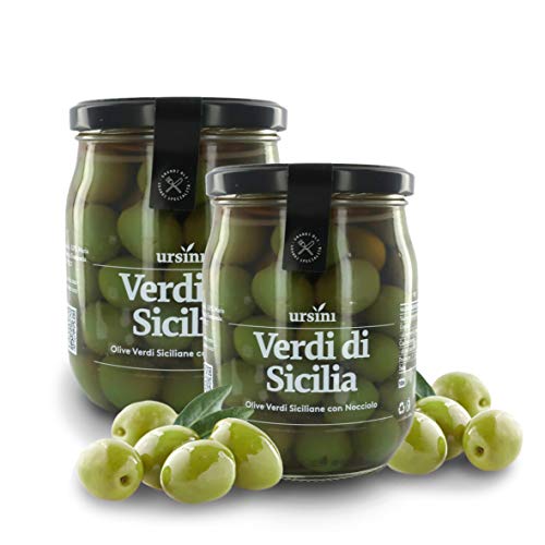 Ursini Aceitunas Verdes de Sicilia en salmuera, con Hueso - 550 gr (Paquete de 2 Piezas)