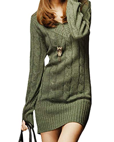 Vestido De Punto Mujer Elegantes Vintage Otoño Invierno Jersey Largo Manga Larga Mode De Marca V Cuello Casuales Grueso Slim Fit Termica Color Sólido Suéter De Punto Sweater Jerseys