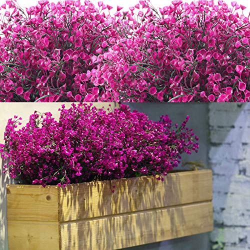 WILLBOND 12 Manojos Flores Arbustos Artificiales Plantas Flores Exteriores Resistentes a Rayos UV Arbustos Artificiales Decorativos para Decoración de Arreglo Floral, Centro de Mesa (Fucsia)