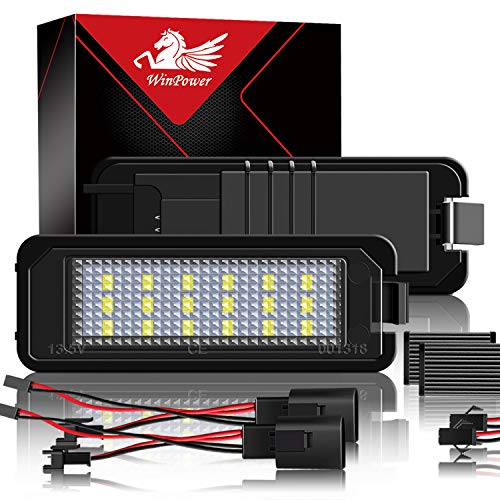WinPower LED Luces de matrícula para coche Lámpara Numero plato luces Bulbos 3582 SMD con CanBus No hay error 6000K Xenón Blanco frio para Golf MK4 MK5 MK6 etc, 2 Piezas