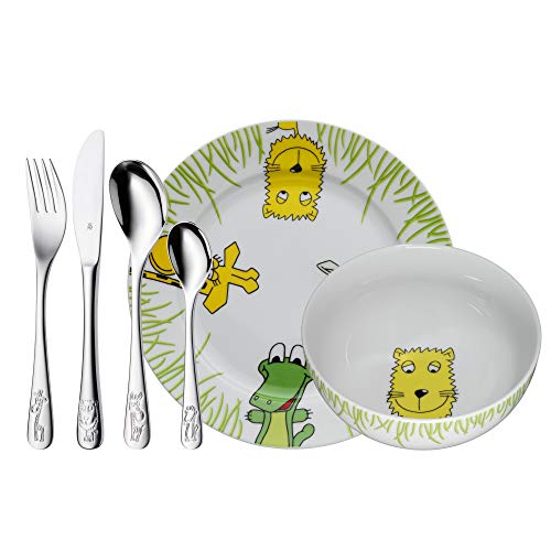 WMF Safari - Vajilla para niños 6 piezas, incluye plato, cuenco y cubertería (tenedor, cuchillo de mesa, cuchara y cuchara pequeña) (WMF Kids infantil)