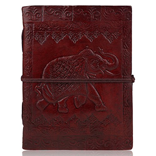 ZAP Impex® - Diario de piel en blanco - Diario (18 x 13 cm) con motivo de elefante, cuaderno de viaje con papel en blanco artesano