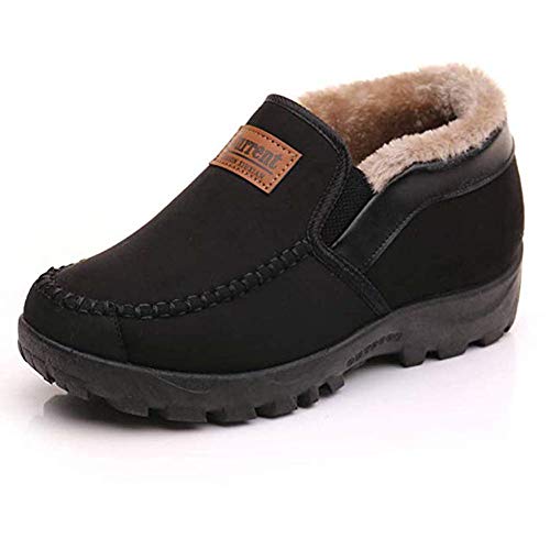 Zapatillas de Estar por casa Hombre Wool Lined Suede Mocasín Forro cálido Invierno,Negro,42 EU,26 CM Talón a la Punta del pie