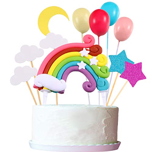 Zonon Cupcake Topper Set, Incluye Rainbow Cloud Moon Star Globo Forma Cupcake Topper Palillos para cumpleaños Decoración de la Torta del Banquete de Boda