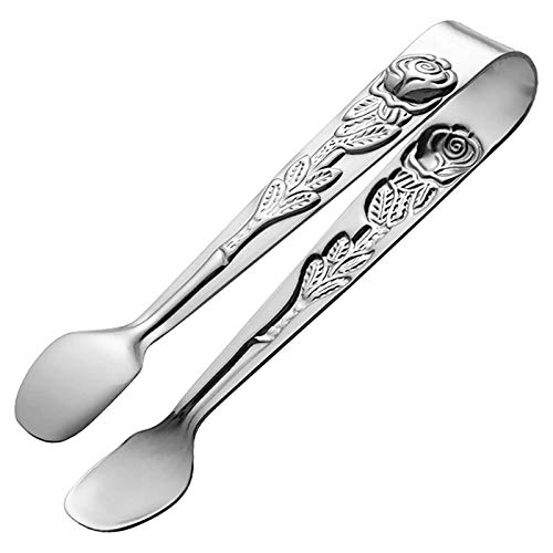 ZS ZHISHANG Stainless Steel Mini Food Tongs Rose Pattern Tweezers Clip Lemon Slices with Ice Cubes