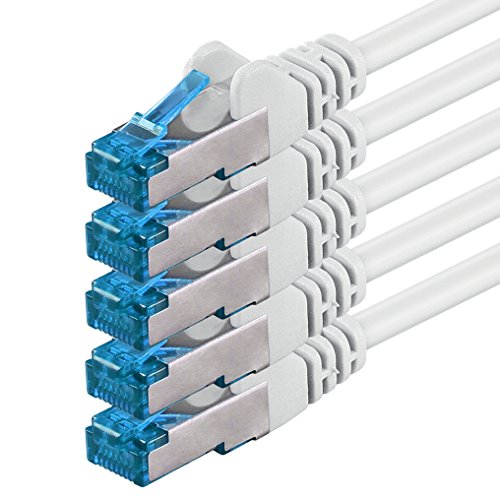 0,5m Cable de Red, Cable Ethernet y LAN SFTP PIMF Cat6a - transmite hasta 10 Gigabit por Segundo y es Adecuado para switches, routers, módems con Entrada RJ45, Blanco - 5 Piezas