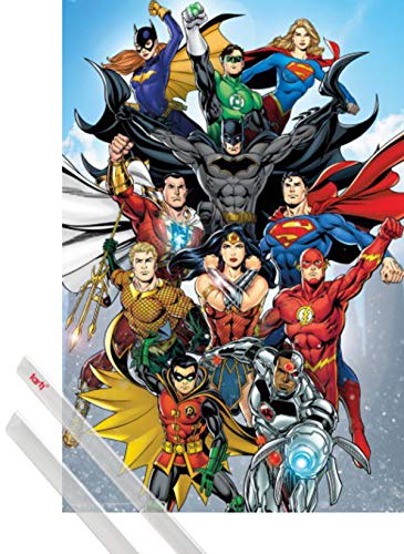 1art1 DC Comics Póster (91x61 cm) Renacimiento Universo DC Y 1 Lote De 2 Varillas Transparentes