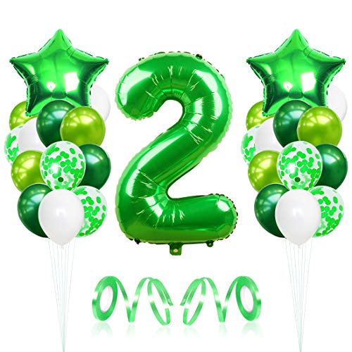 2 Globos de Cumpleaños, Globo 2 Año, Globo Numero 2, Decoracion Cumpleaños Niño, Globos Grandes Gigantes Helio Verde, Globos para Fiestas de Cumpleaños
