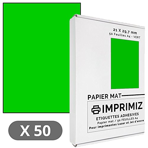 50 etiquetas adhesivas de 210 x 297 mm, color verde neón, para impresoras láser y de inyección de tinta, 50 hojas A4 autoadhesivas