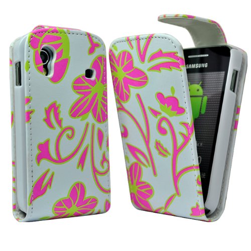 Accessory Master 5055403893020 - Funda de piel con tapa para Samsung Galaxy Ace S5830, diseño de flores, color rosa y verde