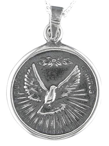 Alylosilver Collar Colgante Medalla Espiritu Santo de Plata para Hombre Mujer - Incluye Cadena de Plata de 45 cm y Estuche para Regalo