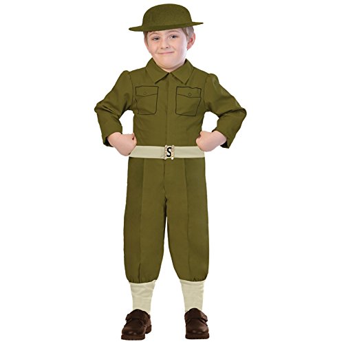 amscan 9903592 Disfraz de soldado de la Segunda Guerra Mundial con casco a juego, edad de 7 a 8 años, 1 unidad