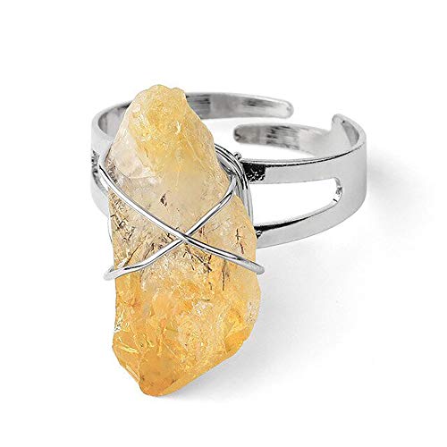 Anillo Cuarzo Citrino Ajustable envuelto en alambre plateado – Preciosa Alianza Cristal de Piedra para regalo romántico y elegante para mujer