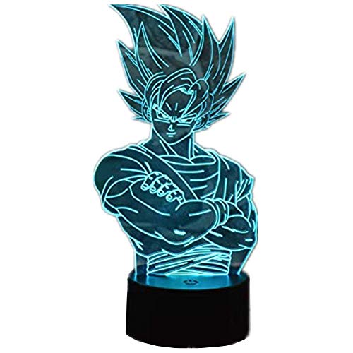 Anime Dragon Ball Z Super Saiyan 3D Estéreo Visión nocturna Juego de luces Lámpara de cabecera Lámpara de escritorio Lámpara de escritorio táctil Control remoto 16 Color para niños Regalo creativo (Su