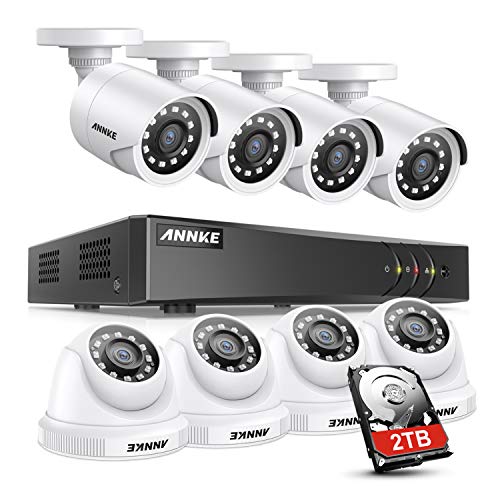 ANNKE Kit de Seguridad 8CH 5MP Lite DVR Onvif H.265 con 2TB Disco Duro de Vigilancia + 1080P CCTV 8 Cámaras Sistema de Vigilancia IP66 Impermeable -2TB HDD
