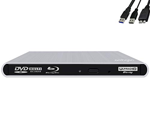 Archgon Style UHD 4K-Ultra HD BD Reproductor Player Externo, grabadora de BLU-Ray BDXL para PC USB 3.0, M-Disc, Aluminio Plateado