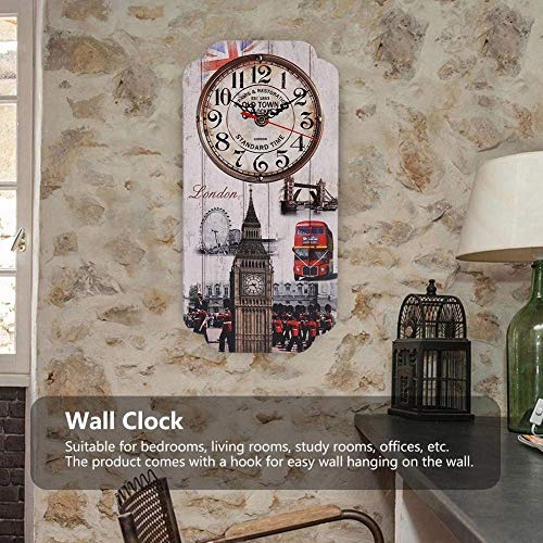 AUNMAS Europeo Retro Reloj de Pared Rectangular con Londres Reloj Patrón Bar Tienda de Decoración Reloj Antiguo Montado En La Pared Home Living Room Decor