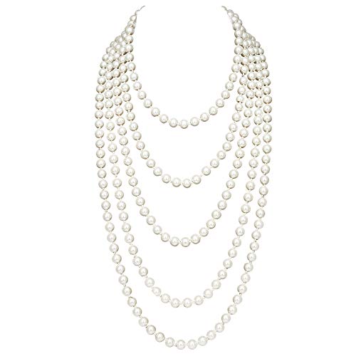 BABEYOND Art Deco Collar de perlas de imitación de la década de los años 20 Flapper Beads Cluster Long Pearl Collar para Gatsby Costume Party