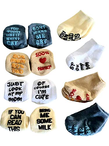 Baby Socks Calcetines antideslizantes, 4 pares de calcetines para bebés de 0 a 6 meses, juego de regalo para bebés recién nacidos, bonito diseño suave y cómodo.