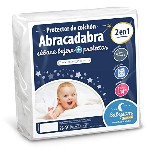 Babysom - Protector Colchón Cuna Bebé « 2 en 1 » - 70x140 cm - Sábana bajera + Funda Protectora Impermeable - 100% Algodón - Transpirable - Antiasfixia