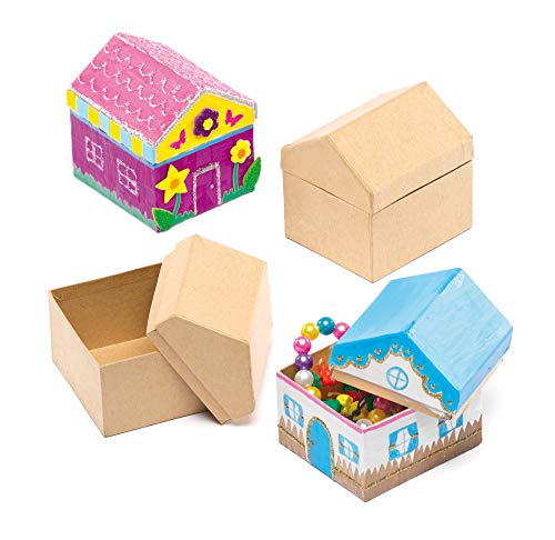 Baker Ross Diseña Tu Propia Caja en forma de Casa (paquete de 4) para que los niños pinten, decoren y personalicen para actividades de manualidades (EF963)