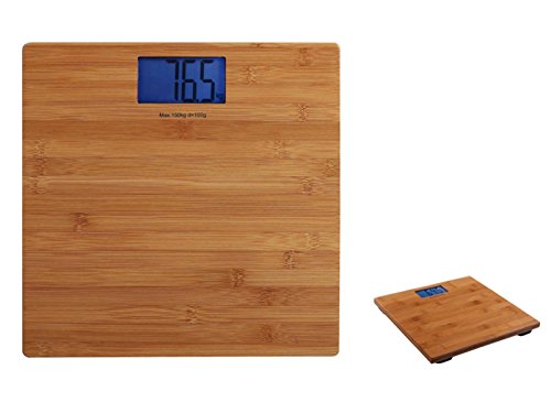 Báscula digital de baño con pantalla LCD, peso hasta 180 kg de madera (apagado automático, báscula digital, pasos de 100 g, bambú)