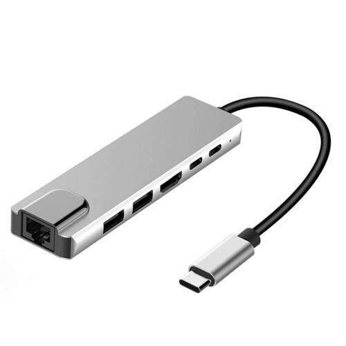 BEESCLOVER 6 en 1 USB-C Hub Adaptador de puerto USB Tipo C Hub Dock con 4K HDMI RJ45 Ethernet Lan USB Charge Estilo de vida creativo