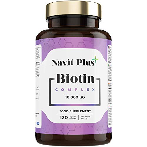 Biotina 10000mcg. Vitaminas de Biotina pura para fortalecer y evitar la caída del cabello. Ingredientes de máxima calidad para tener una piel, pelo y uñas más fuertes y sanas. 120 cápsulas vegetales.