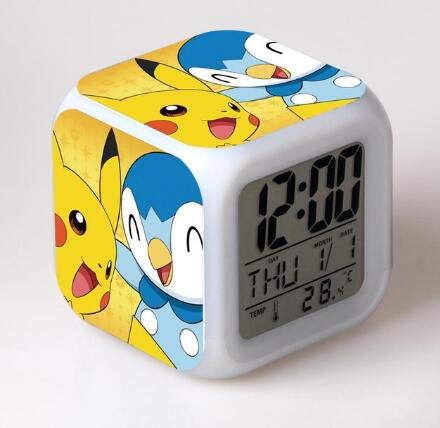 BMSYTY Niños Led 7 Colores Anime Pokemon Flash Reloj Despertador Digital Luz de Noche Reloj de Dormitorio Violeta