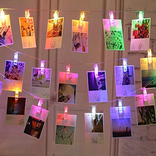 Cadena de luces LED para fotos, 20 clips de fotos, funciona con pilas, luces parpadeantes, bodas, fiestas, Navidad, decoración del hogar, para colgar fotos, tarjetas y obras de arte, multicolor
