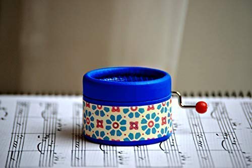 Caja de música manual azul brillante con la melodía Clair de Lune de Debussy