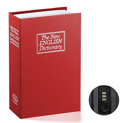 Caja fuerte con cerradura de combinación – Caja para dinero, The New English Dictionary, 24 x 16 x 5,5 cm, Rojo