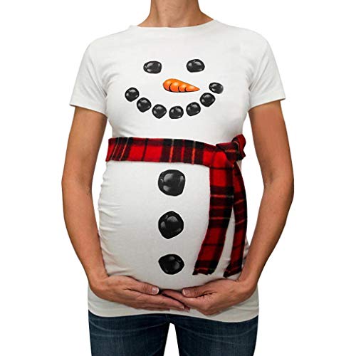 Camiseta de Las Mujeres Embarazadas Fotografia SHOBDW Blusa De Manga Corta De Verano Muñeco De Nieve Navideño Embarazo De Maternidad Tops Camisa Casual Talla Grande S-XXXL(Blanco,M)