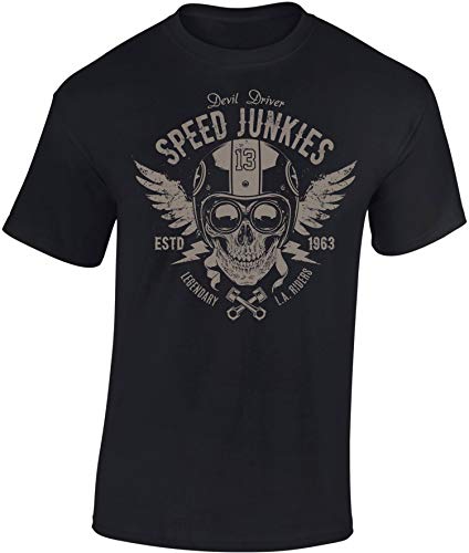 Camiseta: Speed Junkies Racer Skull - Regalo Motero-s - T-Shirt Biker Hombre-s y Mujer-es - Motocicleta - Bike - Chopper - Moto - Anarchy - Motociclismo - Club - Calavera - USA (M)