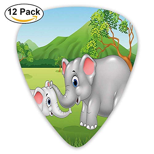 Cartoon Theme Cute Mother Elephant And Calf In The Jungle Guitar Picks 12/Pack Set