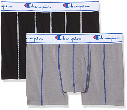 Champion Coton, Boxer de Bain Homme, Multicolore (Gris/Noir 8md), Small (Taille Fabricant: S) (lot de 2)