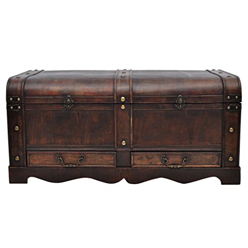 Cofre del tesoro de madera, gran baúl para juguetes, aspecto antiguo, caja fuerte de madera, regalo decorativo, marrón, 90 x 51 x 42 cm