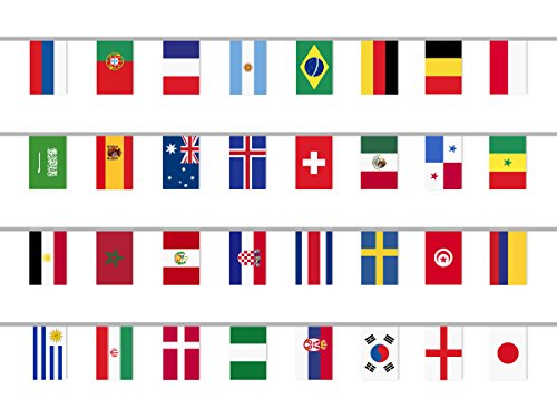 CoolChange guirnalda con banderas de los 32 payses de la copa del mundo de futbol de 2018, longitud:12m, medidas banderas: 27,5x20cm 12, con factura IVA correspondiente
