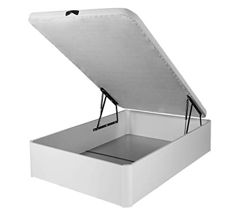 DHOME Canape Abatible Tapizado 3D Blanco con Apertura Normal o Lateral Esquinas MACIZAS de Haya y 29cm de capapacidad canapé Madera (135x190 30mm)